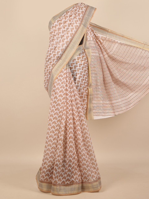 

Pothys Off White & Pink Printed Zari Saree