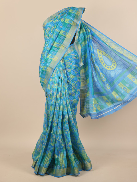 

Pothys Blue & Yellow Printed Zari Saree