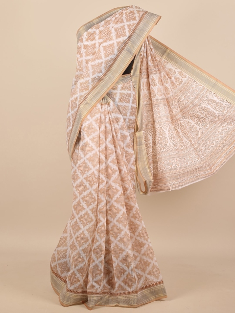 

Pothys Off White & Nude-Coloured Zari Saree