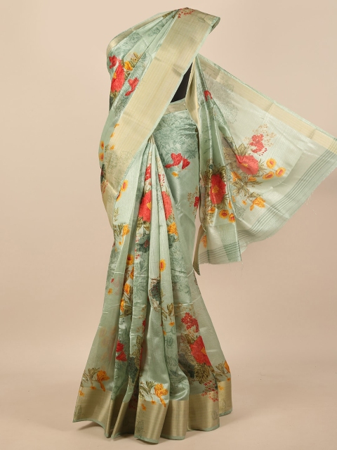 

Pothys Green & Red Floral Zari Saree
