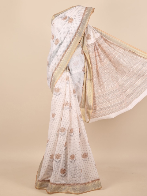 

Pothys Off White & Brown Floral Zari Saree