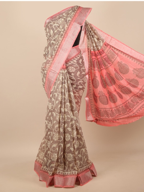 

Pothys Beige & Pink Floral Saree