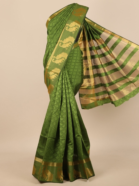 

Pothys Green & Gold-Toned Ethnic Motifs Zari Jute Silk Saree