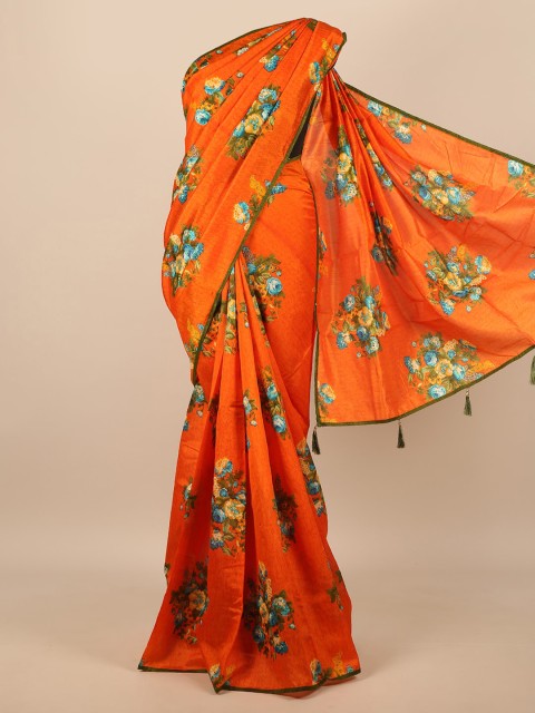 

Pothys Orange Floral Jute Silk Saree