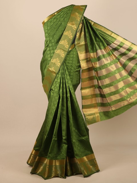 

Pothys Green & Gold-Toned Ethnic Motifs Zari Jute Silk Saree