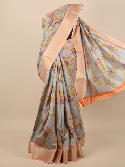 

Pothys Grey & Orange Floral Saree