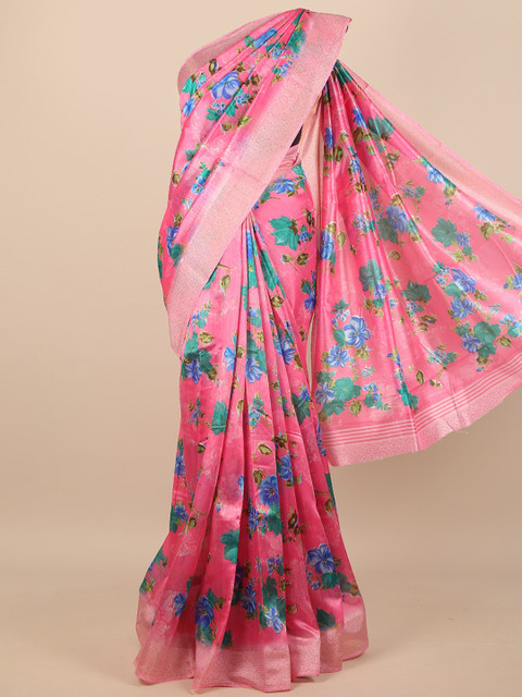 

Pothys Pink & Blue Floral Saree