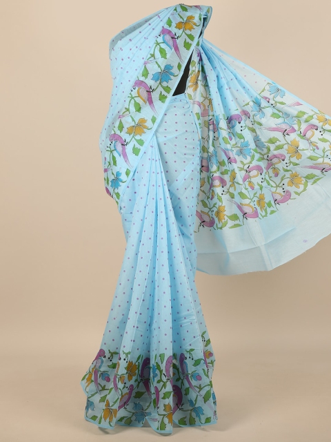 

Pothys Blue Polka Dots Printed Saree