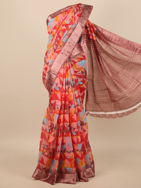 

Pothys Red & Pink Jute Silk Saree