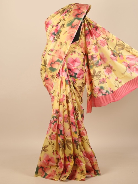 

Pothys Yellow & Pink Floral Saree