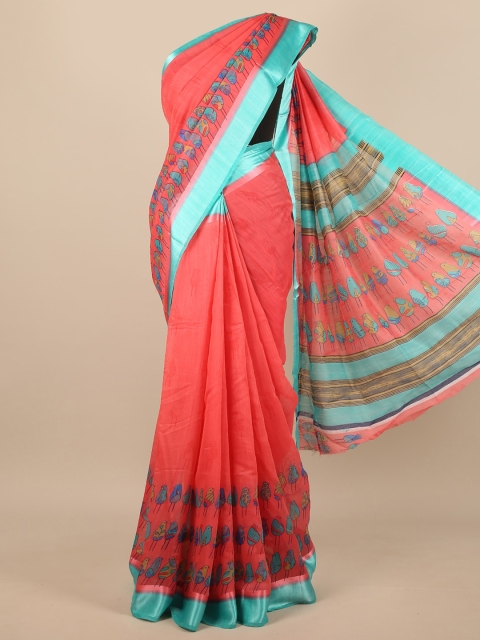 

Pothys Coral & Blue Ethnic Motifs Jute Silk Saree