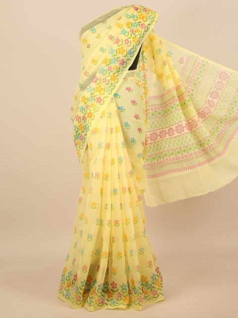 

Pothys Yellow & Pink Floral Saree