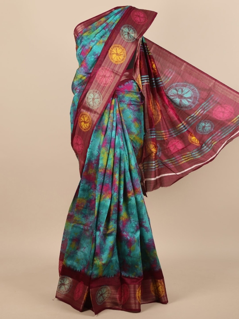 

Pothys Turquoise Blue & Maroon Printed Saree