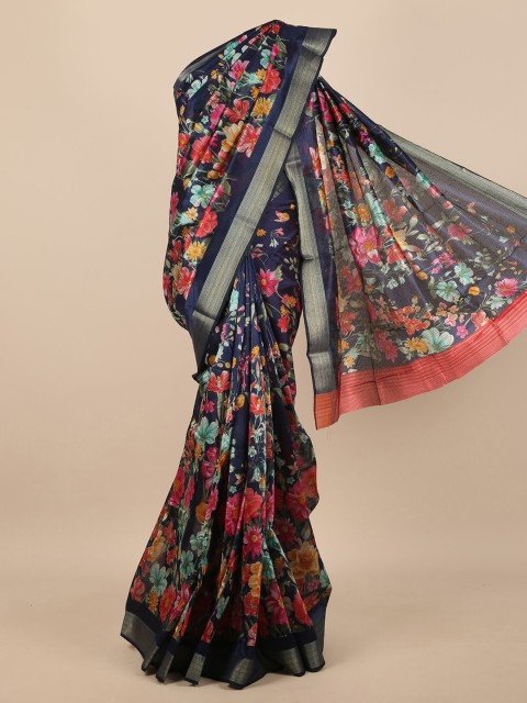 

Pothys Blue & Fuchsia Floral Saree