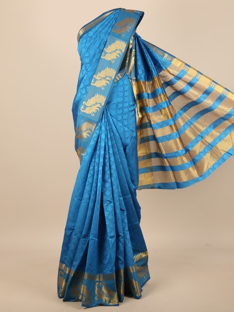 

Pothys Blue & Gold-Toned Ethnic Motifs Zari Jute Silk Saree