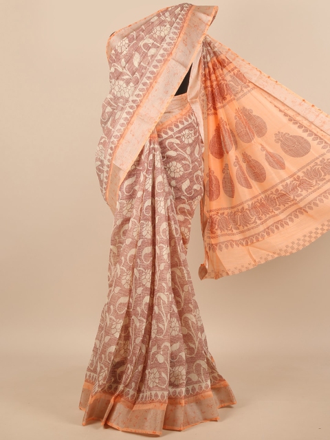 

Pothys Peach-Coloured & Off White Floral Saree