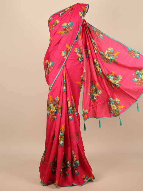 

Pothys Pink & Green Floral Jute Silk Saree