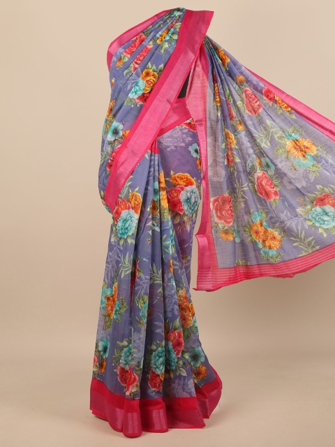 

Pothys Navy Blue & Pink Floral Saree