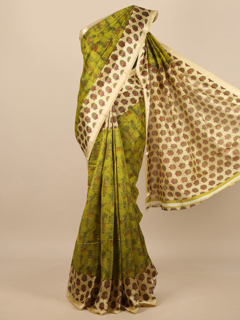 

Pothys Green & Cream-Coloured Printed Saree