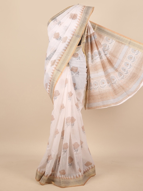 

Pothys Off White & Brown Ethnic Motifs Saree