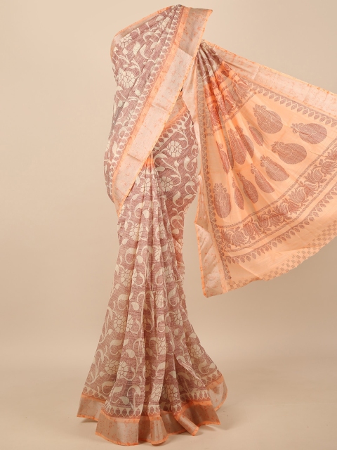 

Pothys Peach-Coloured Ethnic Motifs Saree