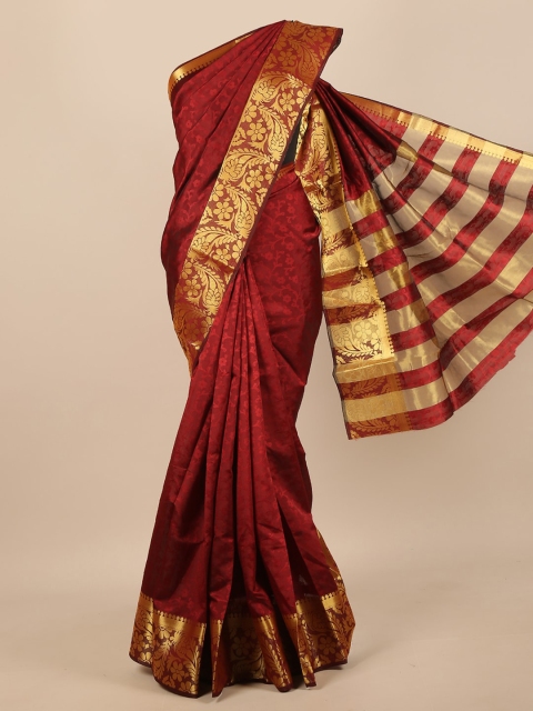 

Pothys Maroon & Gold-Toned Floral Jute Silk Saree