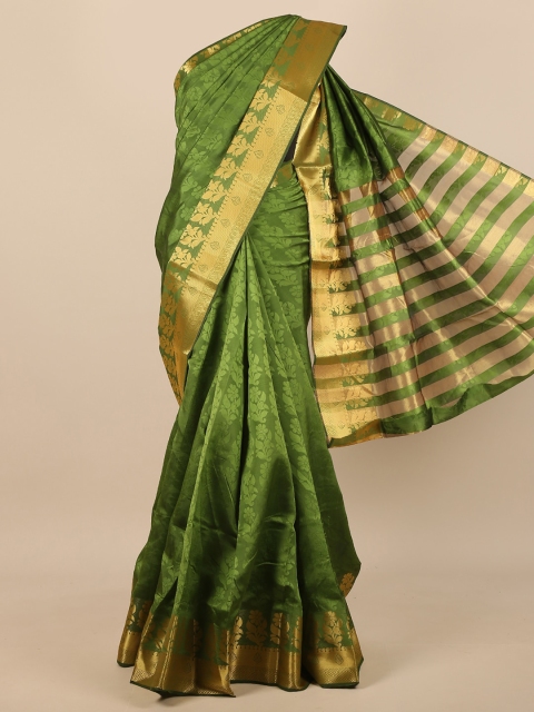 

Pothys Green & Gold-Toned Floral Zari Jute Silk Saree