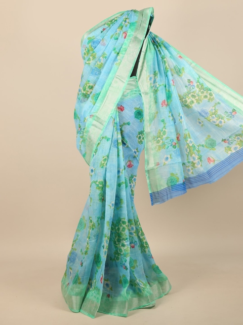 

Pothys Turquoise Blue & Pink Floral Saree