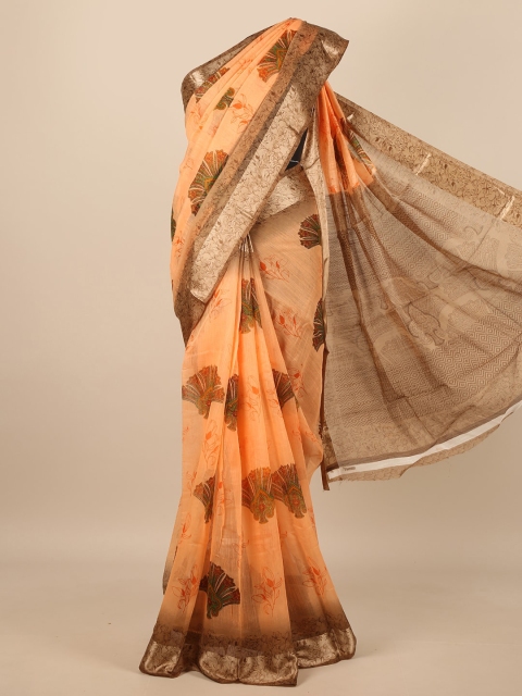 

Pothys Peach-Coloured & Green Ethnic Motifs Saree
