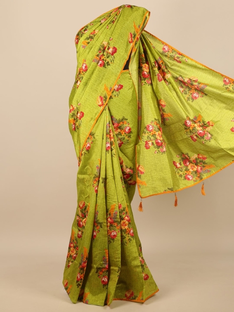 

Pothys Green & Pink Floral Jute Silk Saree