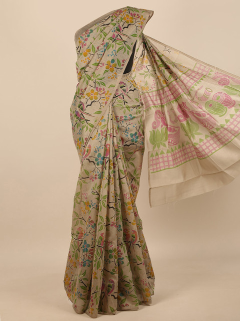 

Pothys Beige & Pink Floral Saree