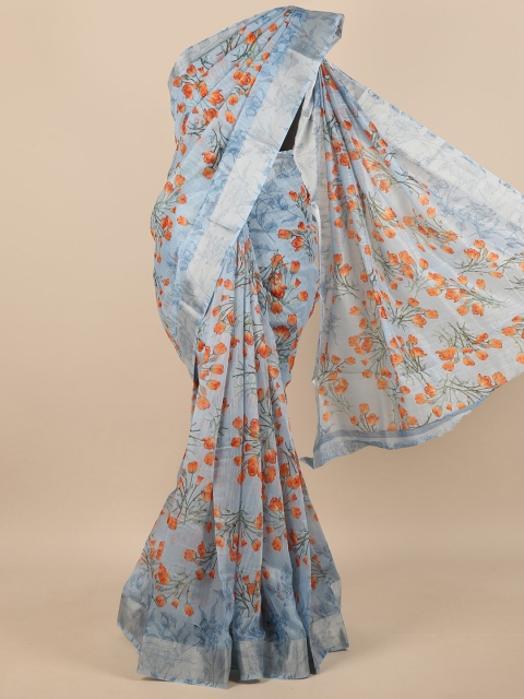 

Pothys Blue & Orange Floral Saree