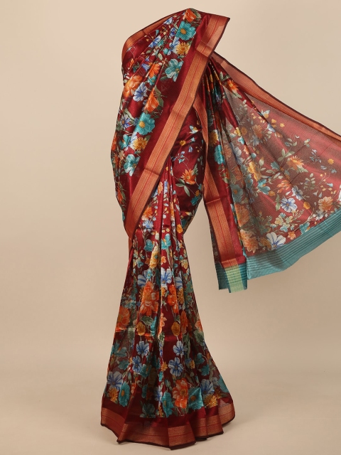 

Pothys Maroon & Blue Floral Saree