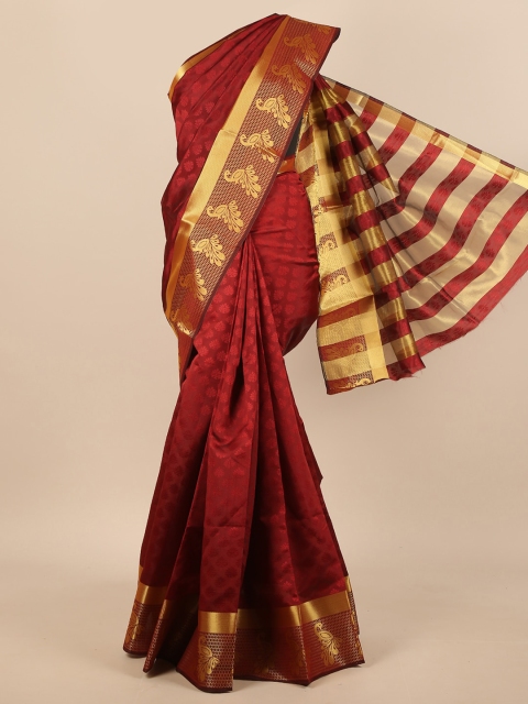 

Pothys Maroon & Gold Ethnic Motifs Jute Silk Saree