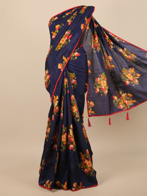 

Pothys Navy Blue & Red Floral Jute Silk Saree