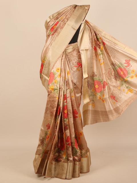 

Pothys Brown & Red Floral Cotton Blend Saree