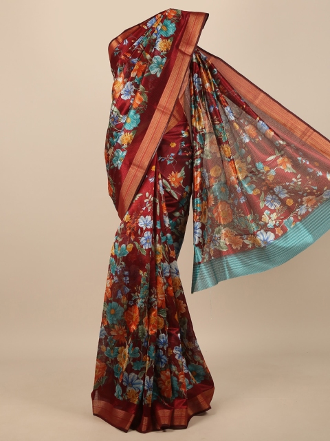

Pothys Maroon Floral Cotton Blend Saree