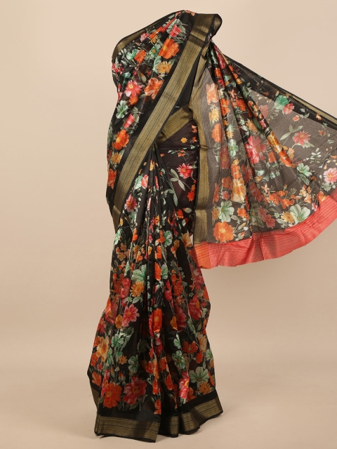 

Pothys Black Floral Cotton Blend Saree