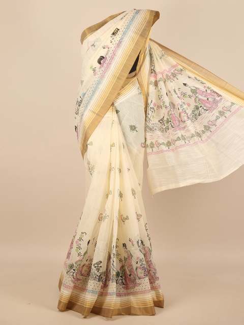 

Pothys Cream-Coloured Ethnic Motifs Cotton Blend Saree