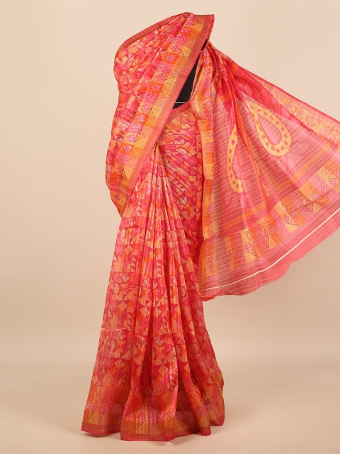

Pothys Pink & Yellow Printed Cotton Blend Saree
