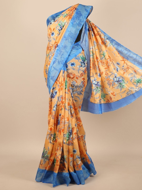 

Pothys Beige & Blue Floral Cotton Blend Saree
