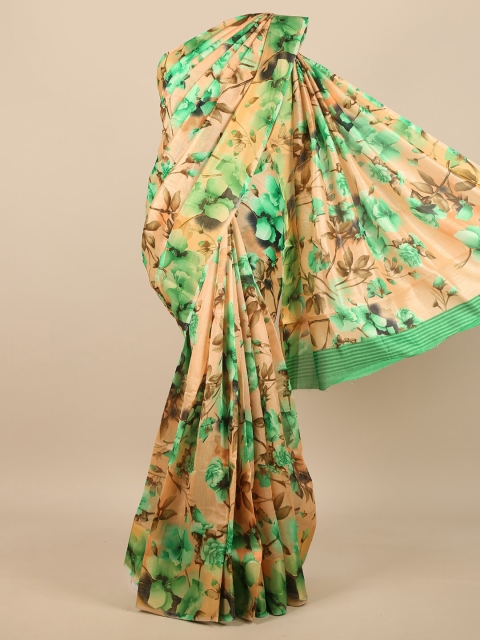 

Pothys Beige & Green Floral Cotton Blend Saree