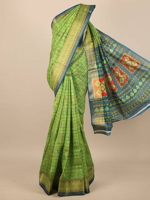 

Pothys Green & Blue Ethnic Motifs Cotton Blend Saree