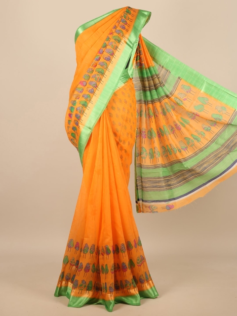 

Pothys Orange & Green Ethnic Motifs Jute Silk Saree