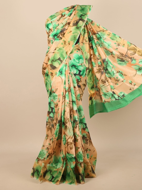 

Pothys Beige & Green Floral Cotton Blend Saree