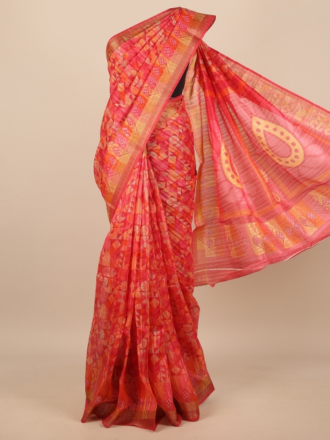 

Pothys Pink & Red Printed Cotton Blend Saree
