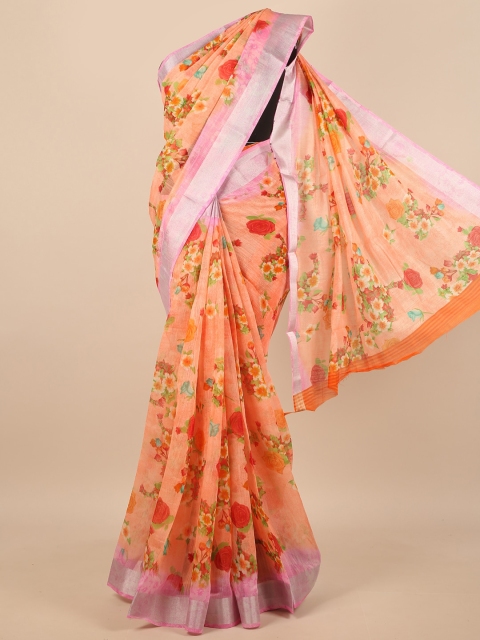 

Pothys Peach-Coloured Floral Cotton Blend Saree