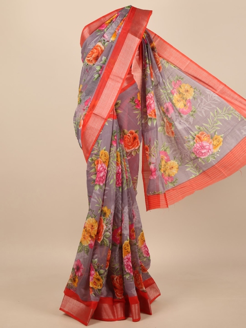 

Pothys Grey Floral Cotton Blend Saree