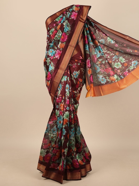 

Pothys Maroon & Pink Floral Cotton Blend Saree