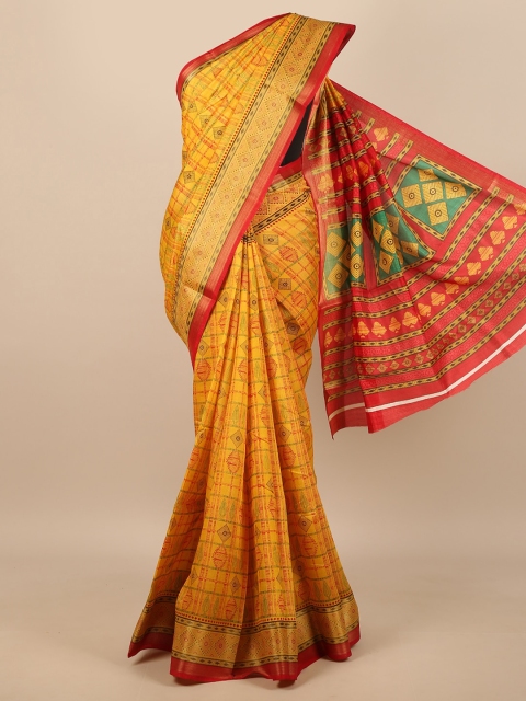 

Pothys Mustard & Red Ethnic Motifs Cotton Blend Saree
